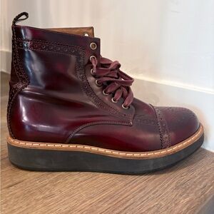Burgundy Leather Brogue Boots